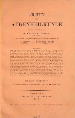 Archiv für Augenheilkunde : = Archives of ophthalmology. 12. 1883