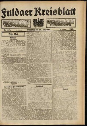 Erste Ausgabe vom Samstag, den 28. Dezember 1912.