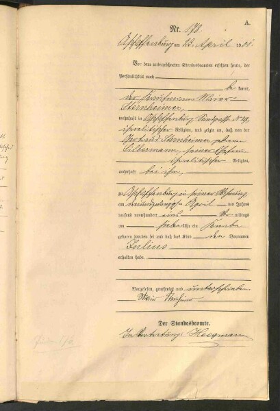Standesamtsbuch der Stadt Aschaffenburg: Geburten 365/1900 - 184/1901
