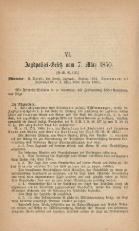 VI. Jagdpolizei-Gesetz vom 7. März 1850