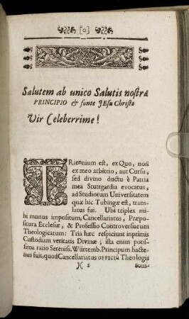 Salutem ab unico Salutis nostra Principio & fonte Jesu Christo Vir Celeberrime!