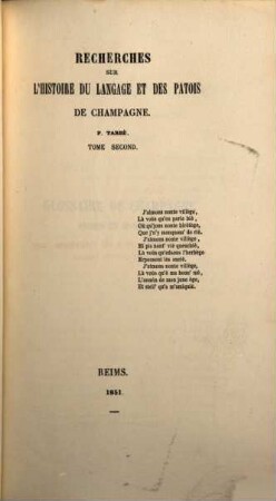 Recherches sur l'historie du langage et des patois de Champagne, 2