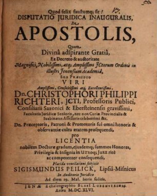 Diss. iur. inaug. de apostolis