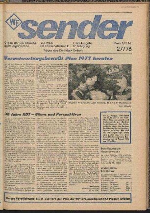 Betriebszeitung 'WF-Sender', Nr.27/1976 (3. Juliausgabe 1976)