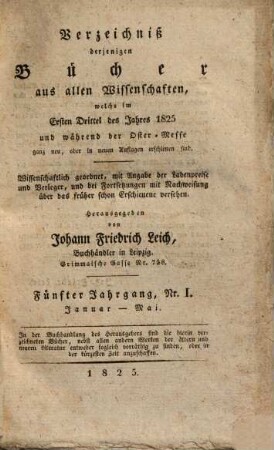 Verzeichniß derjenigen Bücher aus allen Wissenschaften, welche 1821, 1822, 1823, 1824 u. 1825 ... erschienen sind, 5.