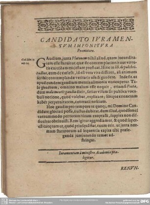 Candidato iuramentum imponitura Promotore.