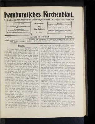 Nr. 22. Hamburg, 31, Mai 1914. 11. Jahrgang.