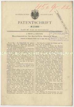 Patentschrift einer Waschmaschine für Rüben, Kartoffeln u. dgl., Patent-Nr. 21889
