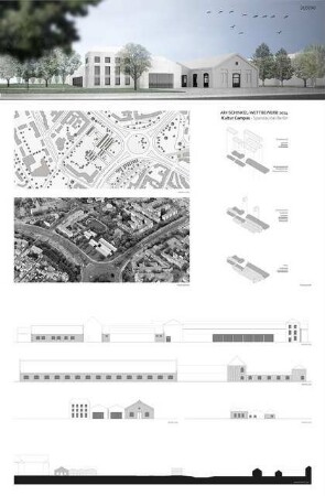 Spandau bei Berlin. Kooperation Architektur/ Denkmalpflege Schinkelwettbewerb 2014: Perspektivische Ansicht, Lageplan 1:2000, Fotocollage, Diagramme, Ansichten und Schnitt 1:200
