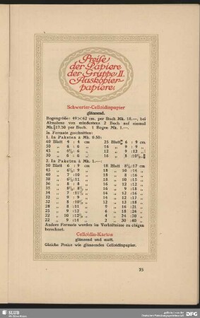 Preise der Papiere der Gruppe II