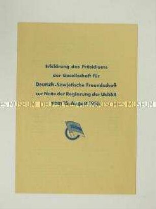 Propagandaflugblatt der "Gesellschaft für deutsch-sowjetischen Freundschaft" über die Stalin-Note von 1952