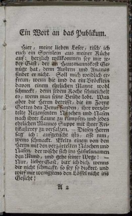 Ein Wort an das Publikum.