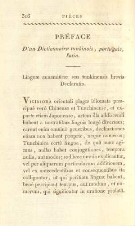 Préface d'un dictionnaire tunkinois, portugais, latin