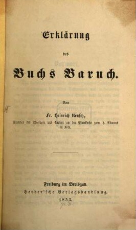 Erklärung des Buchs Baruch
