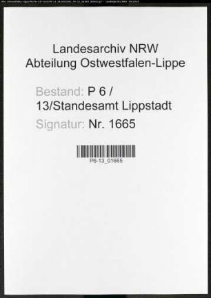 Sterberegister Standesamt Lippstadt