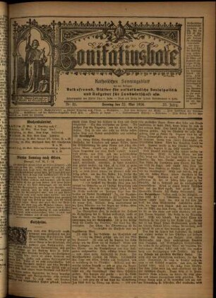 Erste Ausgabe vom Sonntag, den 21. Mai 1916.