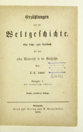Erzählungen aus der Weltgeschichte : ein Lehr- und Lesebuch für den ersten Unterricht in der Geschichte