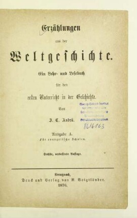 Erzählungen aus der Weltgeschichte : ein Lehr- und Lesebuch für den ersten Unterricht in der Geschichte