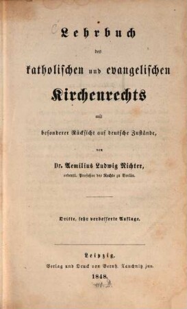 Lehrbuch des katholischen und evangelischen Kirchenrechts : mit besonderer Rücksicht auf deutsche Zustände