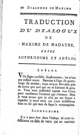 Traduction du Dialogue de Maxime de Madaure.