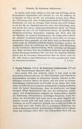 432-433 [Rezension] Palombo, Joseph, De dimissione religiosorum