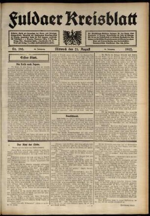 Erste Ausgabe vom Mittwoch, den 21. August 1912.