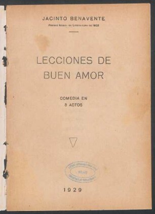 1929000100: Lecciones de buen amor : comedia en 3 actos