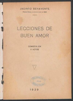 1929000100: Lecciones de buen amor : comedia en 3 actos