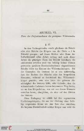 Artikel VI: Form der Projectionsebenen des geringsten Widerstandes