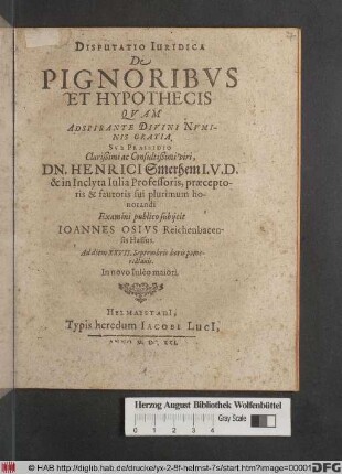 Disputatio Iuridica De Pignoribus Et Hypothecis