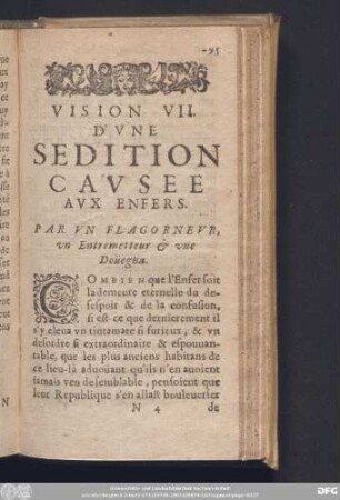 Vision VII. D'Une Sedition Causee Aux Enfers. Par Un Flagorneur, un Entremetteur & une Doüegna.