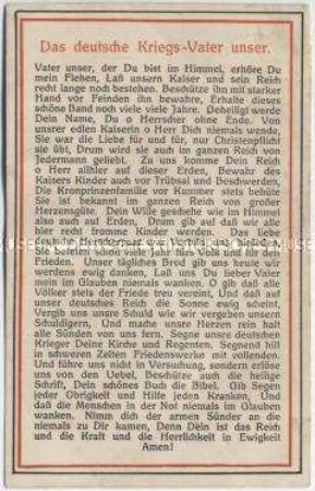 Postkarte mit nationalistischem Gebet zum Ersten Weltkrieg