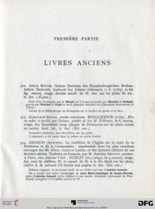 Première partie. Livres anciens (Nr. 312-416)