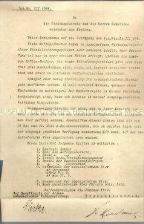 Hektografiertes Rundschreiben zur Abgabe von Eiern