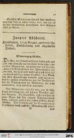 Zweyter Abschnitt: Krankheiten, deren Genius, entfernte Ursachen, Entscheidung und allgemeine Heilart