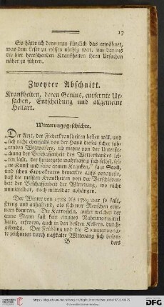 Zweyter Abschnitt: Krankheiten, deren Genius, entfernte Ursachen, Entscheidung und allgemeine Heilart