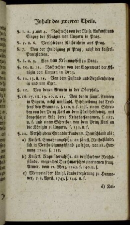Inhalt des zweyten Theils.