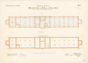 Feldartilleriekaserne, Halle/Saale: Pferdestall I für eine mittelstarke Batterie: Grundriss Fundament, Erdgeschoss 1:100