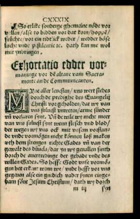 Exhortatio edder vormaninge vor dem altare vam Sacramente an de Communicanten.