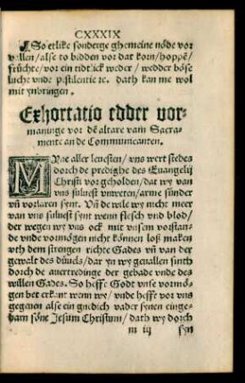 Exhortatio edder vormaninge vor dem altare vam Sacramente an de Communicanten.