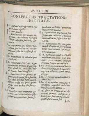 Conspectus Tractationis Institutæ.