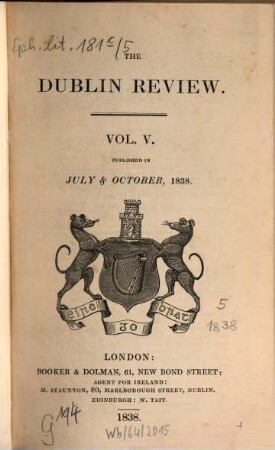 Dublin review : a quarterly and critical journal. 1838,2 = Vol. 5