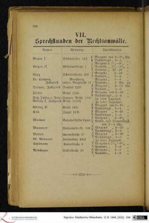 VII. Sprechstunden der Rechtsanwälte.