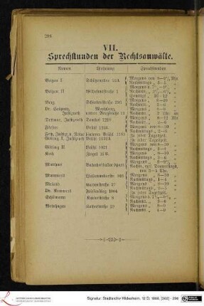 VII. Sprechstunden der Rechtsanwälte.