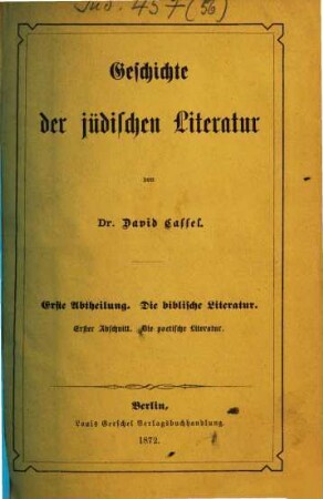 Geschichte der jüdischen Literatur, 1,1. Die biblische Literatur ; 1 : Die poetische Literatur