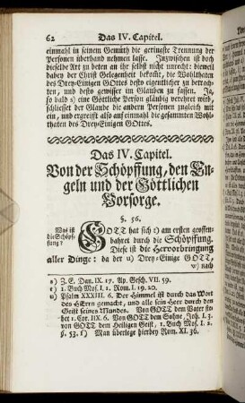Das IV. Capitel. Von der Schöpffung, den Engeln und der Göttlichen Vorsorge