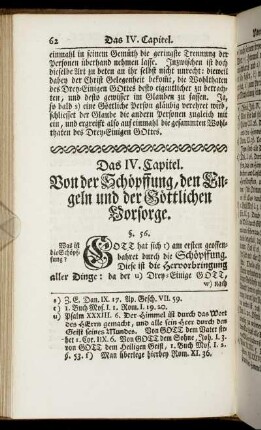 Das IV. Capitel. Von der Schöpffung, den Engeln und der Göttlichen Vorsorge