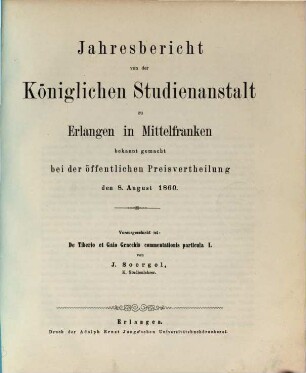 Jahresbericht über die Königliche Studienanstalt zu Erlangen : für das Studienjahr .... 1859/60