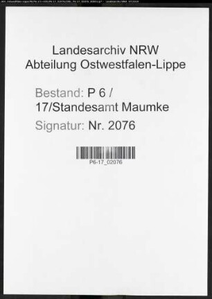Sterberegister Standesamt Maumke