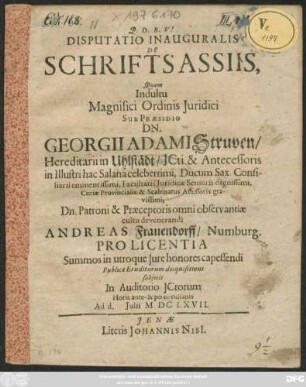 Disputatio Inauguralis De Schriftsassiis